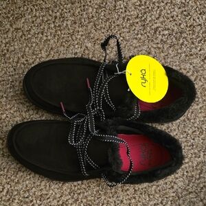 Ryka Black Faux Fur Trim Lace-Up Casual Shoes with Pink Insoles